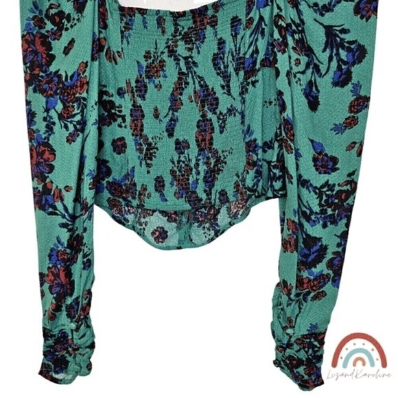 New! Free People Hilary Print Keyhole Neck Green Combo Floral Smock Corset Top - Picture 8 of 11